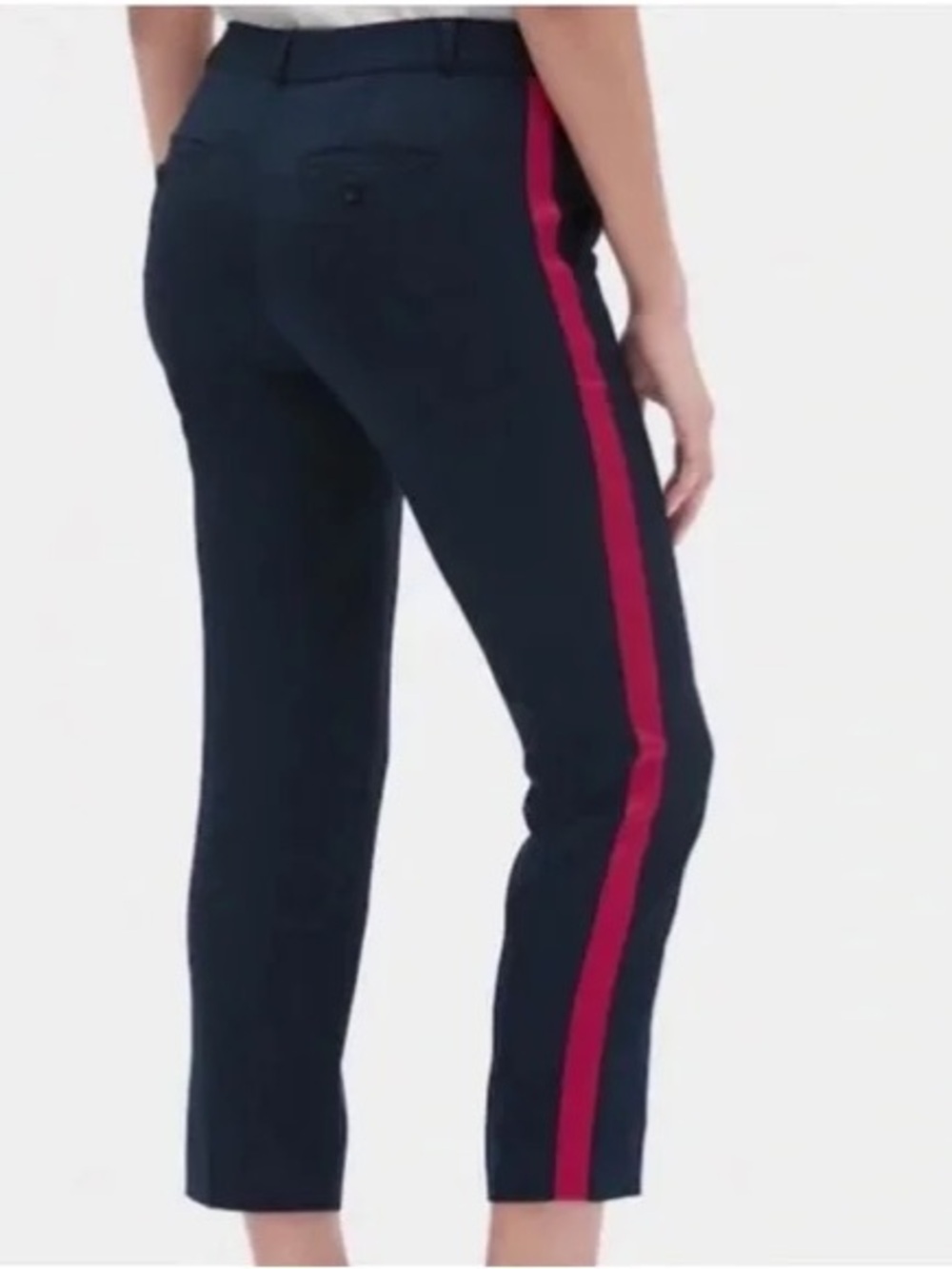 Banana Republic Sloan Slim Ankle Pants Navy Blue Red Tuxedo Stripe 6P Petite